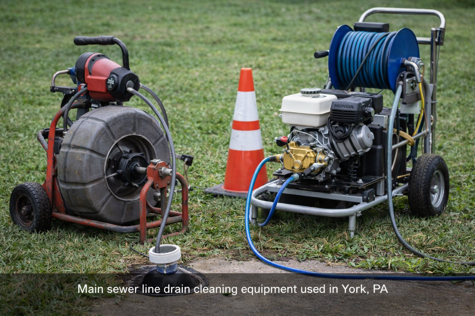Main sewer line drain cleaning equipment used in York PA